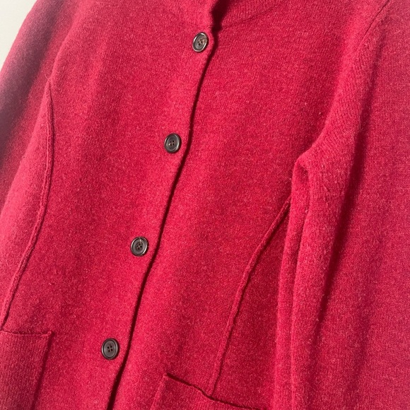 Eileen Fisher | Wool Funnel Neck Crimson Red Shepard Jacket Sz Med - Picture 2 of 5